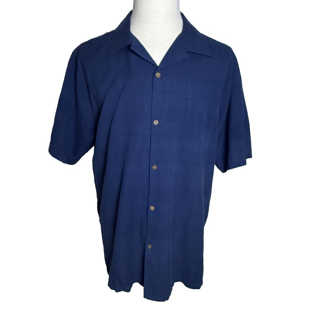 Island Republic 100% Silk Camp Shirt Men's XXL Navy Blue Short Sleeve Vacation